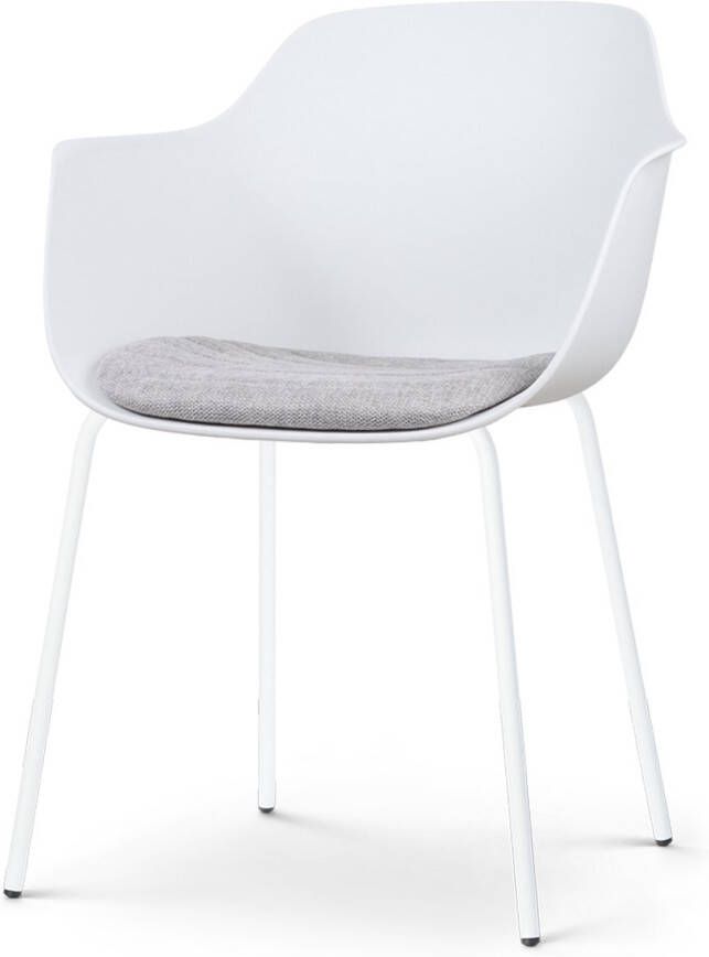Nolon Nora-Liz Eetkamerstoel wit met lichtgrijs Zitkussen met armleuning kunststof witte poten kuipstoel