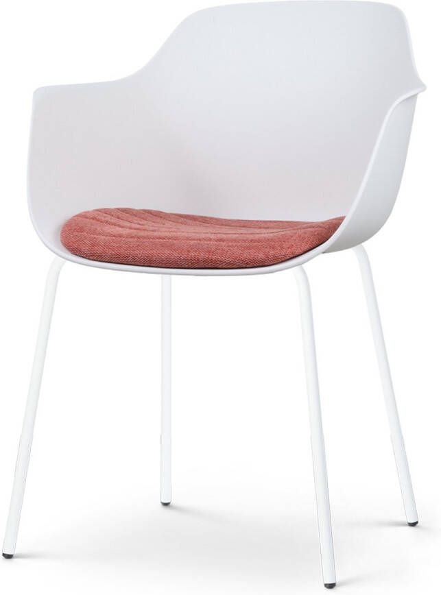 Nolon Nora-Liz Eetkamerstoel Wit met Terracotta Rood Zitkussen met Armleuning Kunststof Witte Poten Kuipstoel
