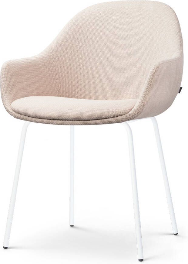 Nolon Nora-Mae Eetkamerstoel Beige met Armleuning Stof Wit Onderstel Design Scandinavisch Comfortabel - Foto 1