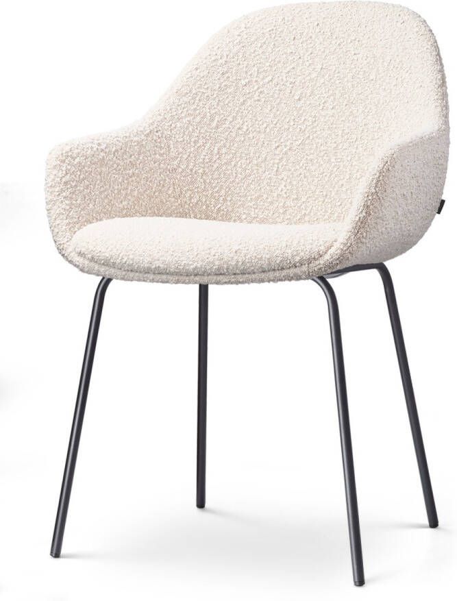 Nolon Nora-Mae Eetkamerstoel Bouclé Beige met Armleuning Stof Zwart Onderstel Design Scandinavisch Comfortabel - Foto 2