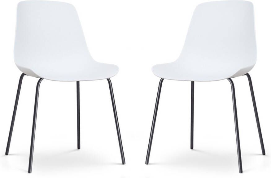Nolon Nora-Pip Eetkamerstoelen Set van 2 Wit Kunststof Zitting Zwart Metalen Onderstel