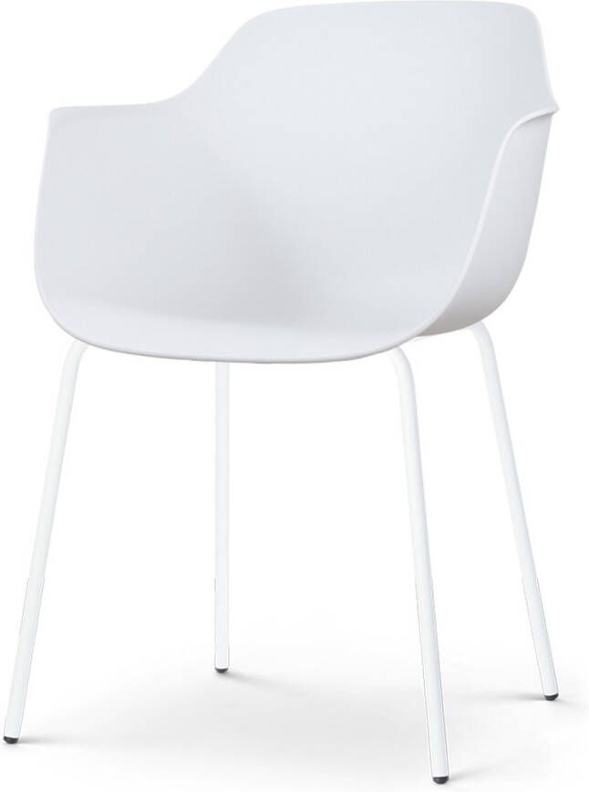 Nolon Nora-Puk eetkamerstoel wit met armleuning kunststof wit metalen poten kuipstoel met armleuning