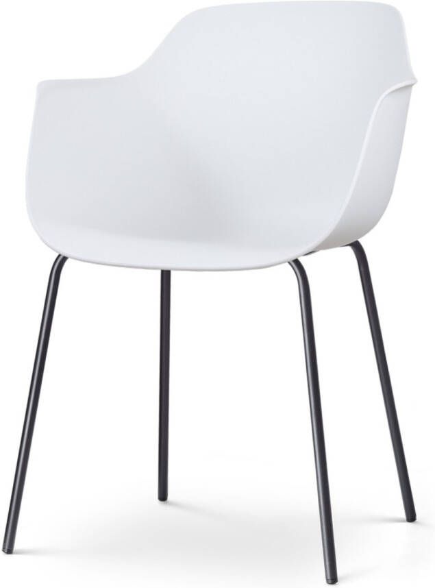 Nolon Nora-Puk Eetkamerstoel Wit met Armleuning Kunststof Zwart Metalen Poten Kuipstoel met Armleuning