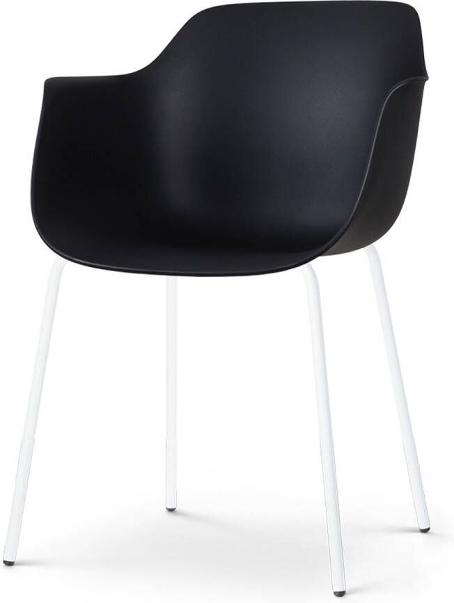 Nolon Nora-Puk Eetkamerstoel Zwart met Armleuning Kunststof Wit Metalen Poten Kuipstoel met Armleuning