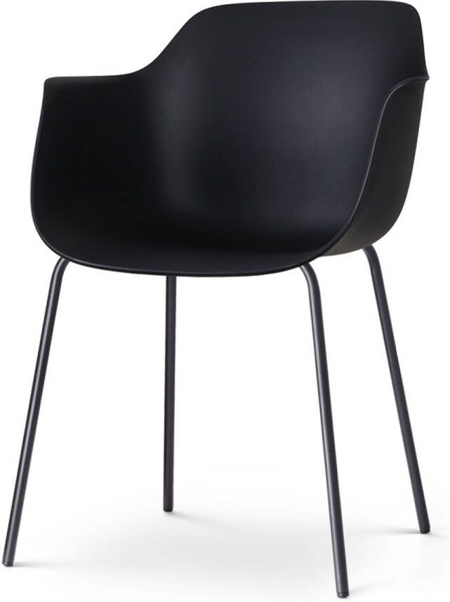 Nolon Nora-Puk Eetkamerstoel Zwart met Armleuning Kunststof Zwart Metalen Poten Kuipstoel met Armleuning
