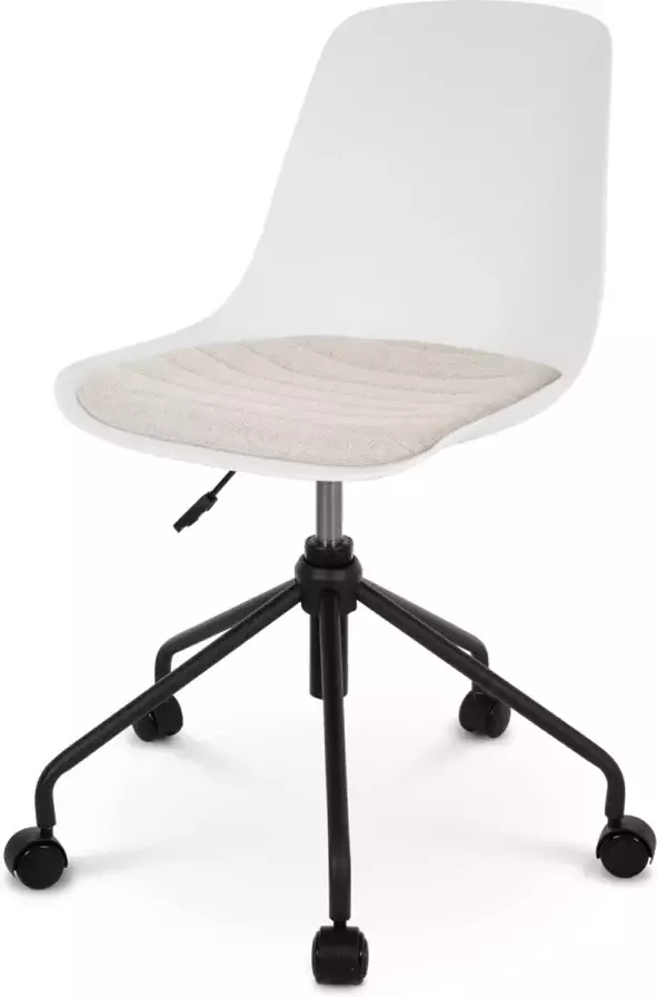 Nolon Nout-Liv Bureaustoel Wit met Beige Zitkussen Kunststof Zitting Verstelbaar Wieltjes Zwart Onderstel - Foto 2