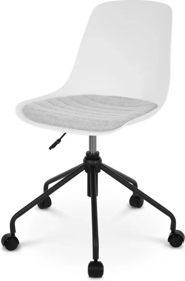 Nolon Nout-Liv Bureaustoel Wit met Lichtgrijs Zitkussen Kunststof Zitting Verstelbaar Wieltjes Zwart Onderstel - Foto 2