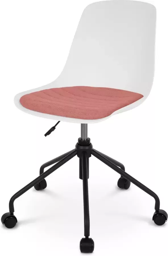 Nolon Nout-Liv Bureaustoel Wit met Terracotta Rood Zitkussen Kunststof Zitting Verstelbaar Wieltjes Zwart Onderstel - Foto 2