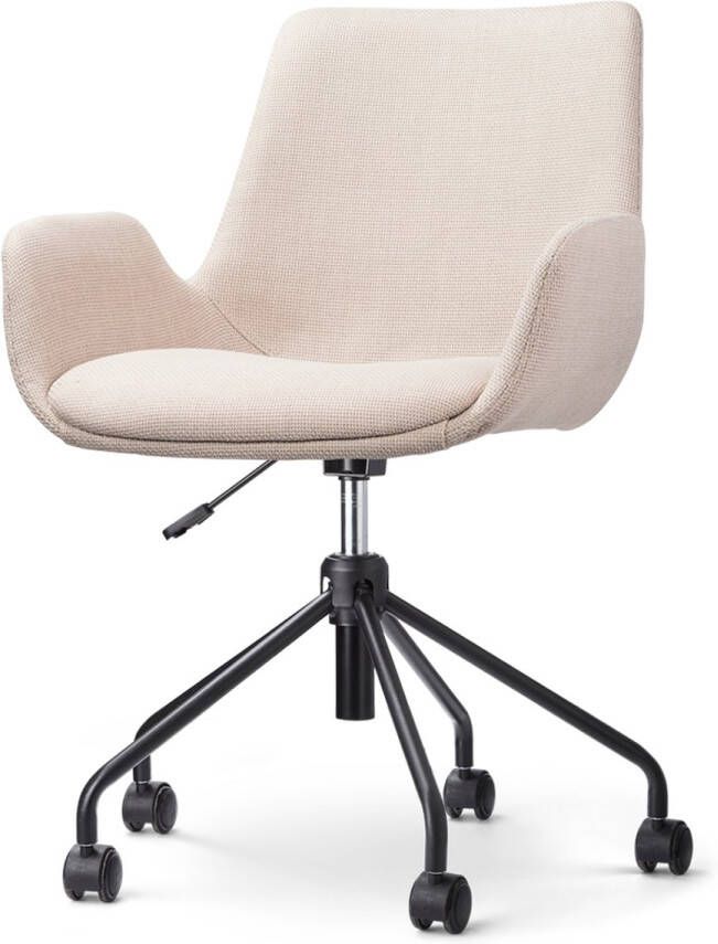 Nolon Nout-Eef Bureaustoel Beige Stof Verstelbaar Wielen Zwart Onderstel Lage Armleuning Modern Design Comfortabel