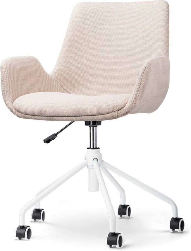 Nolon Nout-Eef Bureaustoel Beige Stof Verstelbaar Wielen Wit Onderstel Lage Armleuning Modern Design Comfirtabel - Foto 1