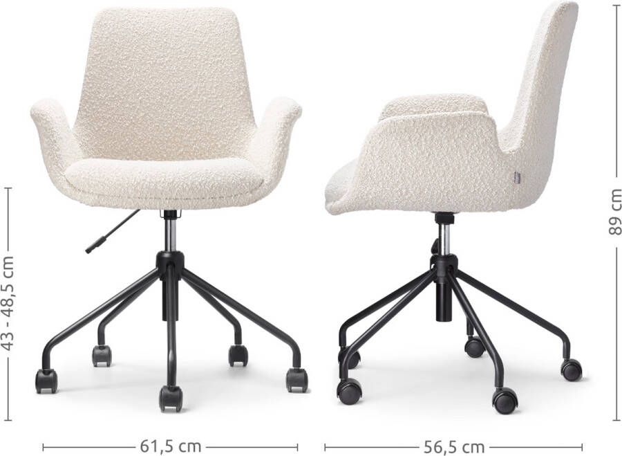 Nolon Nout-Eef bureaustoel bouclé beige stof verstelbaar wielen zwart onderstel lage armleuning modern design comfortabel
