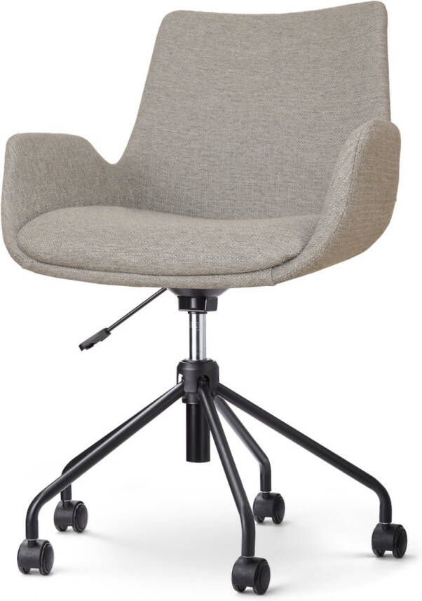Nolon Nout-Eef Bureaustoel Warm Grijs Stof Verstelbaar Wielen Zwart Onderstel Lage Armleuning Modern Design Comfortabel