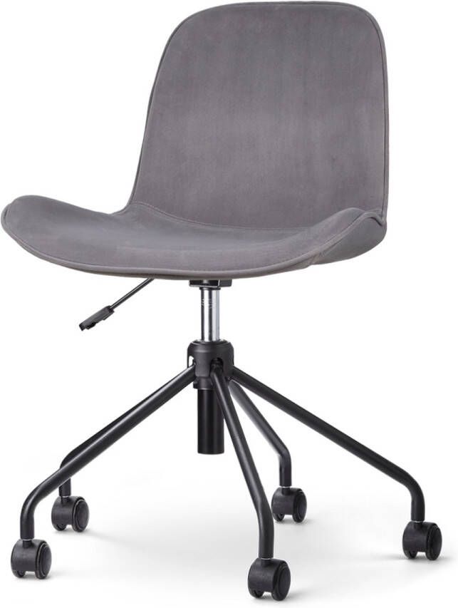 Nolon Nout-Fé Bureaustoel Grijs Velvet Fluweel Verstelbaar Wieltjes Zwart Onderstel