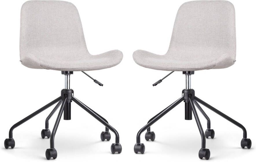 Nolon Nout-Fé Bureaustoelen Set van 2 Beige Stof Verstelbaar Wieltjes Zwart Onderstel