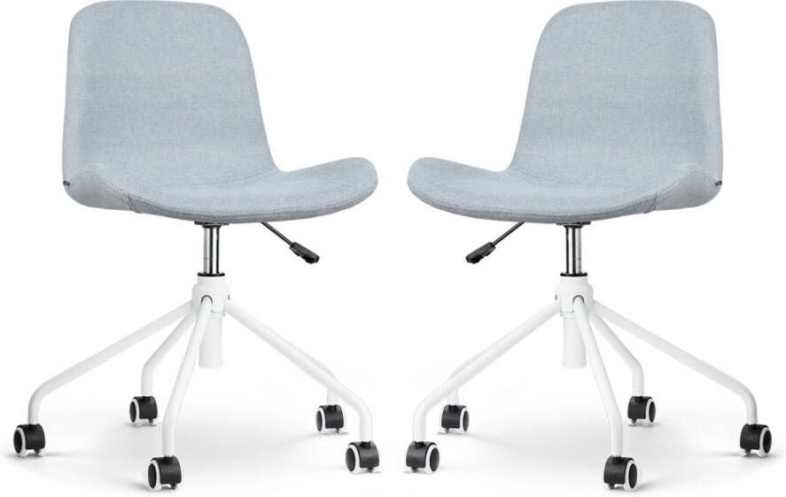 Nolon Nout-Fé Bureaustoelen Set van 2 Lichtblauw Stof Verstelbaar Wieltjes Wit Onderstel