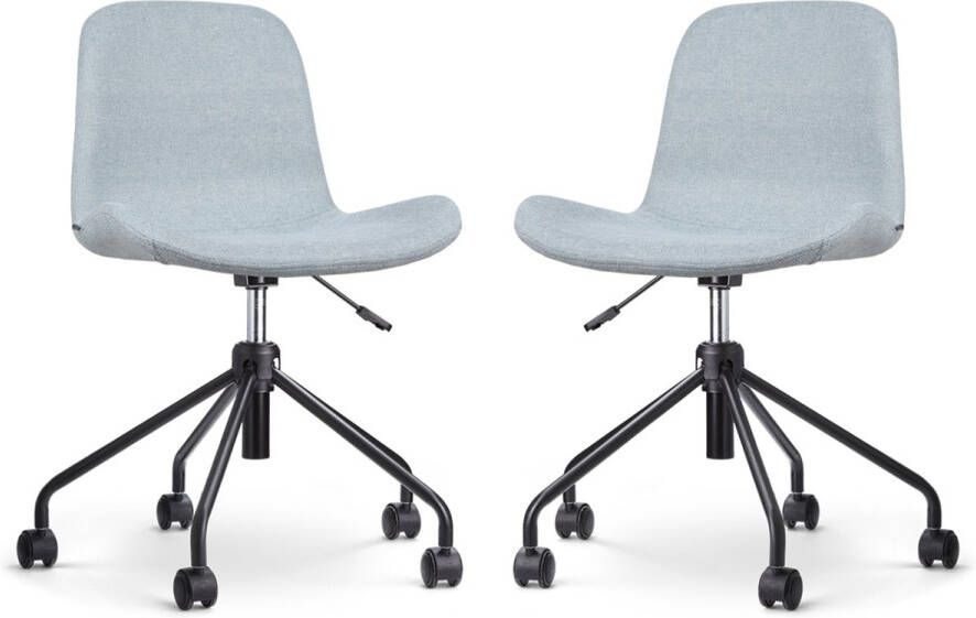 Nolon Nout-Fé Bureaustoelen Set van 2 Lichtblauw Stof Verstelbaar Wieltjes Zwart Onderstel