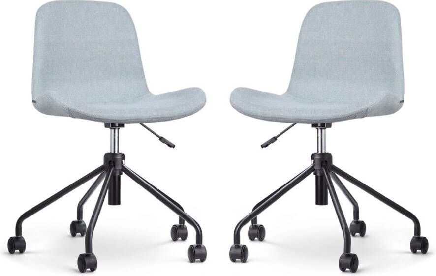 Nolon Nout-Fé Bureaustoelen Set van 2 Lichtblauw Stof Verstelbaar Wieltjes Zwart Onderstel
