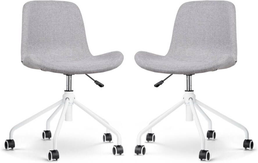 Nolon Nout-Fé Bureaustoelen Set van 2 Lichtgrijs Stof Verstelbaar Wieltjes Wit Onderstel