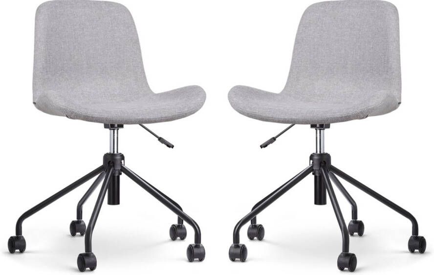 Nolon Nout-Fé Bureaustoelen Set van 2 Lichtgrijs Stof Verstelbaar Wieltjes Zwart Onderstel