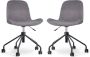 Nolon Nout-Fé Bureaustoelen Set van 2 Velvet Grijs Stof Fluweel Verstelbaar Wieltjes Zwart Onderstel - Thumbnail 3