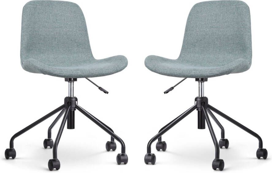 Nolon Nout-Fé Bureaustoelen Set van 2 Zacht Groen Stof Verstelbaar Wieltjes Zwart Onderstel - Foto 1