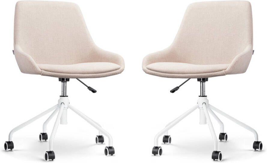 Nolon Nout-Isa Bureaustoelen Set van 2 Beige Stof Verstelbaar Wielen Zonder Armleuning Wit Onderstel
