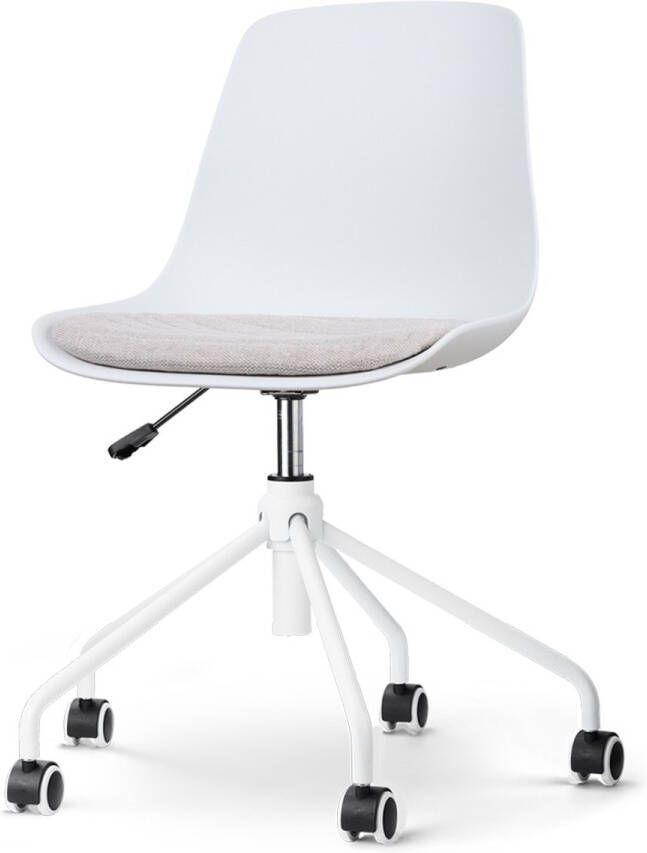 Nolon Nout-Liv Bureaustoel Wit met Beige Zitkussen Kunststof Zitting Verstelbaar Wieltjes Wit Onderstel