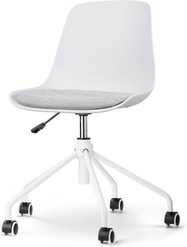 Nolon Nout-Liv Bureaustoel Wit met Lichtgrijs Zitkussen Kunststof Zitting Verstelbaar Wieltjes Wit Onderstel