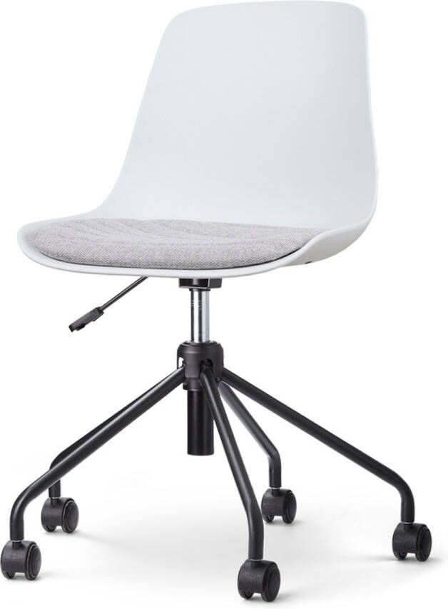 Nolon Nout-Liv Bureaustoel Wit met Lichtgrijs Zitkussen Kunststof Zitting Verstelbaar Wieltjes Zwart Onderstel