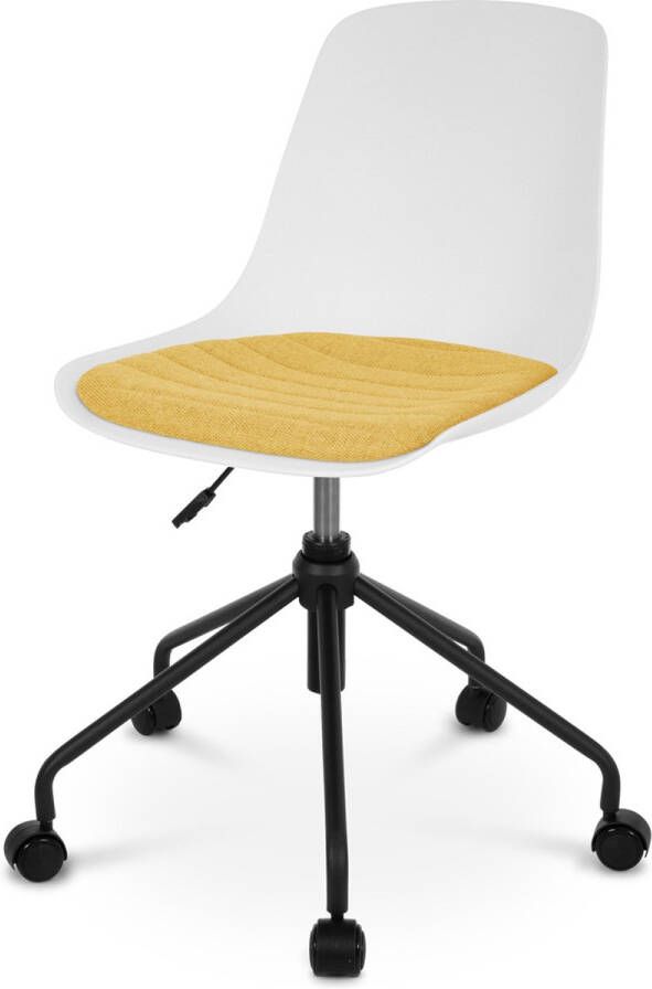 Nolon Nout-Liv Bureaustoel Wit met Okergeel Zitkussen Kunststof Zitting Verstelbaar Wieltjes Zwart Onderstel
