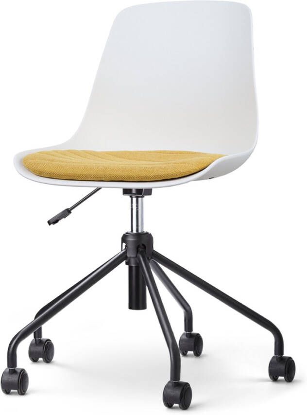Nolon Nout-Liv Bureaustoel Wit met Okergeel Zitkussen Kunststof Zitting Verstelbaar Wieltjes Zwart Onderstel - Foto 1