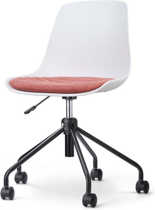 Nolon Nout-Liv Bureaustoel Wit met Terracotta Rood Zitkussen Kunststof Zitting Verstelbaar Wieltjes Zwart Onderstel - Foto 1