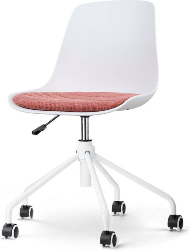 Nolon Nout-Liv Bureaustoel Wit met Terracotta Rood Zitkussen Kunststof Zitting Verstelbaar Wieltjes Wit Onderstel
