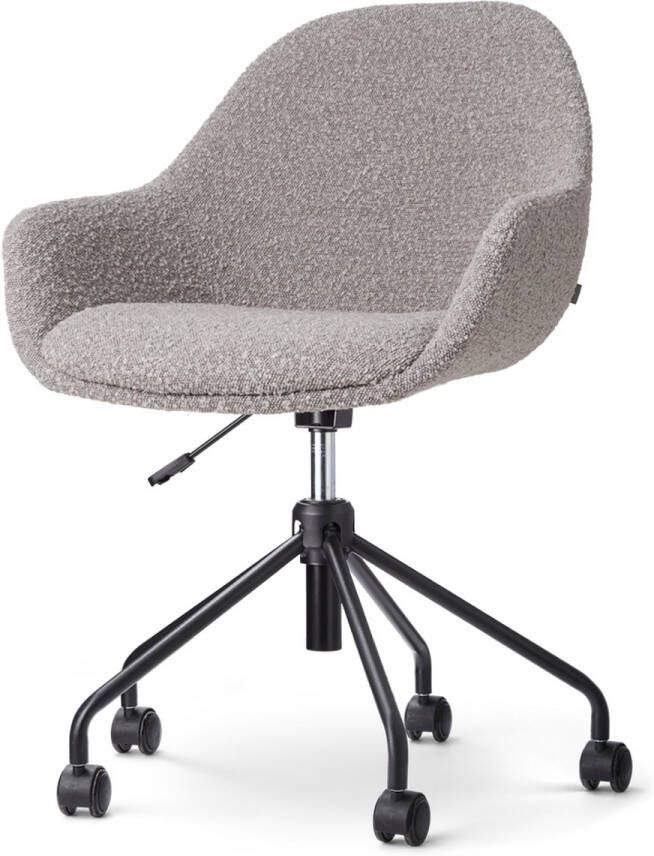 Nolon Nout-Mae Bureaustoel Bouclé Taupe Stof Verstelbaar Wieltjes Zwart Onderstel Design Comfortabel