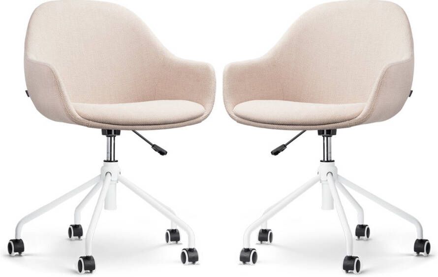 Nolon Nout-Mae Bureaustoelen Set van 2 Beige Stof Verstelbaar Wieltjes Zwart Onderstel Design Comfortabel