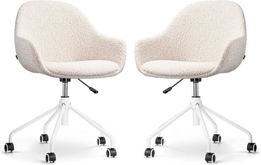 Nolon Nout-Mae Bureaustoelen Set van 2 Bouclé Beige Stof Verstelbaar Wieltjes Zwart Onderstel Design Comfortabel