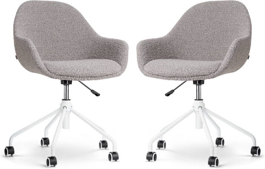 Nolon Nout-Mae Bureaustoelen Set van 2 Bouclé Taupe Stof Verstelbaar Wieltjes Zwart Onderstel Design Comfortabel