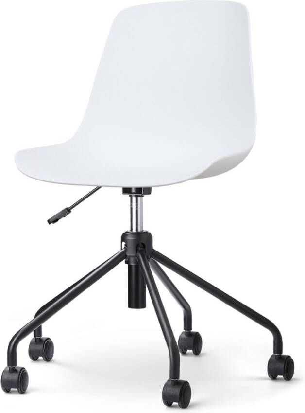 Nolon Nout-Pip Bureaustoel Wit Kunststof Zitting Verstelbaar Wieltjes Zwart Metalen Onderstel