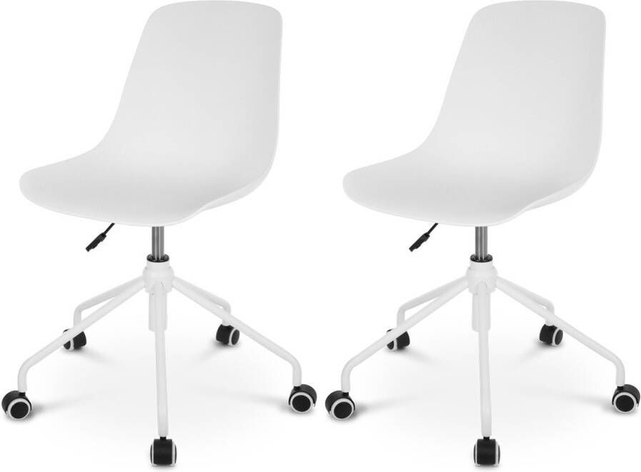 Nolon Nout-Pip Bureaustoel Wit Kunststof Zitting Verstelbaar Wieltjes Wit Onderstel Set Van 2 Bureaustoelen - Foto 2