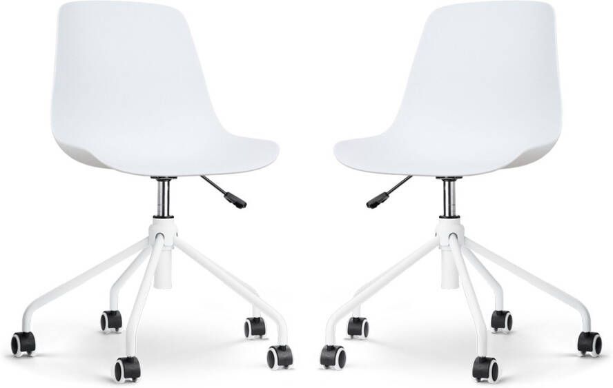 Nolon Nout-Pip Bureaustoel Wit Kunststof Zitting Verstelbaar Wieltjes Wit Onderstel Set Van 2 Bureaustoelen - Foto 1