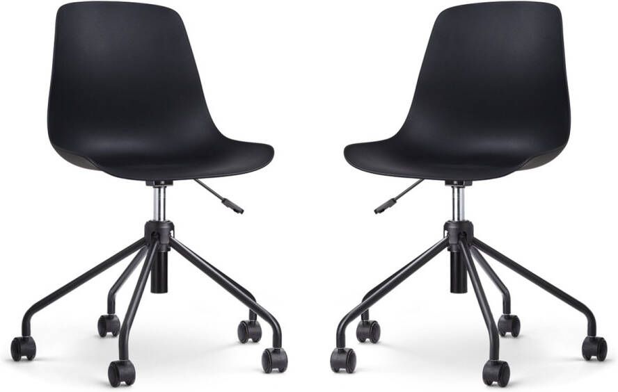 Nolon Nout-Pip Bureaustoelen Set van 2 Zwart Kunststof Zitting Verstelbaar Wieltjes Zwart Onderstel