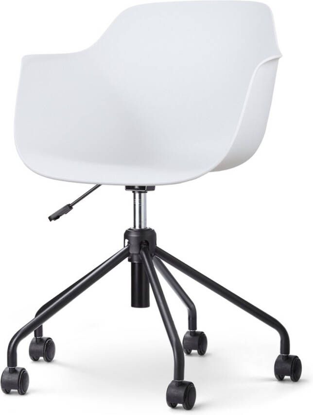 Nolon Nout-Puk Bureaustoel Wit met Armleuning Kunststof Zitting Verstelbaar Wieltjes Zwart Onderstel - Foto 1