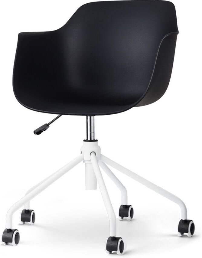 Nolon Nout-Puk Bureaustoel Zwart met Armleuning Kunststof Zitting Verstelbaar Wieltjes Wit Onderstel - Foto 1