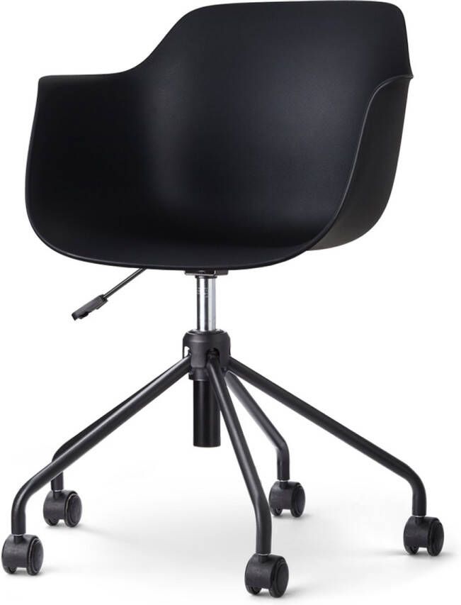 Nolon Nout-Puk Bureaustoel Zwart met Armleuning Kunststof Zitting Verstelbaar Wieltjes Zwart Onderstel - Foto 1
