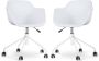 Nolon Nout-Puk Bureaustoelen Set van 2 Wit met Armleuning Kunststof Zitting Verstelbaar Wieltjes Wit Onderstel - Thumbnail 2