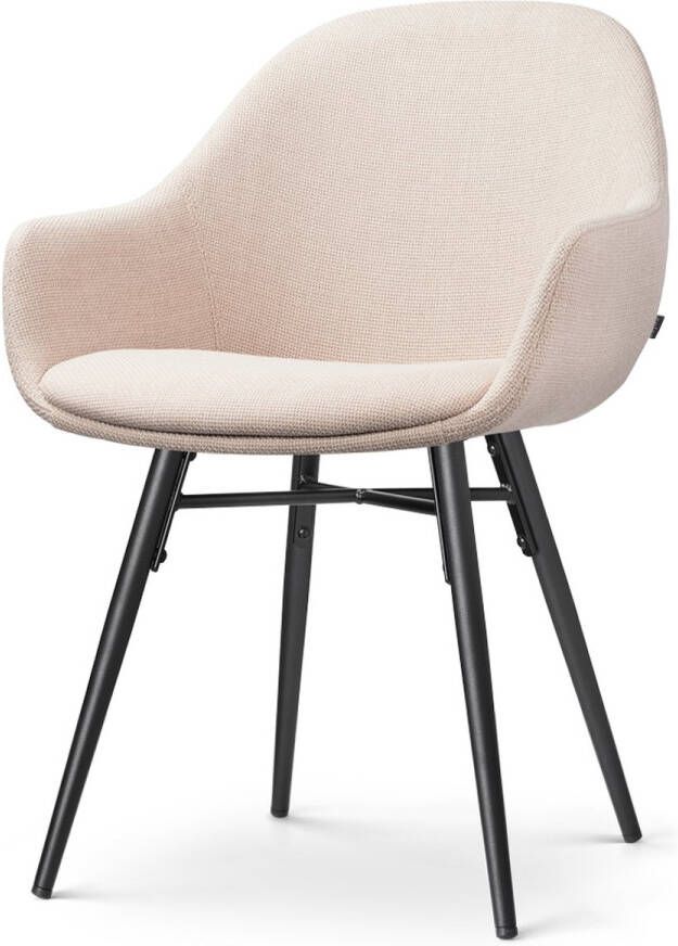 Nolon Nena-Mae Eetkamerstoel Beige met Armleuningen Stof Zwarte Houten Poten Design Scandinavisch Comfortabel