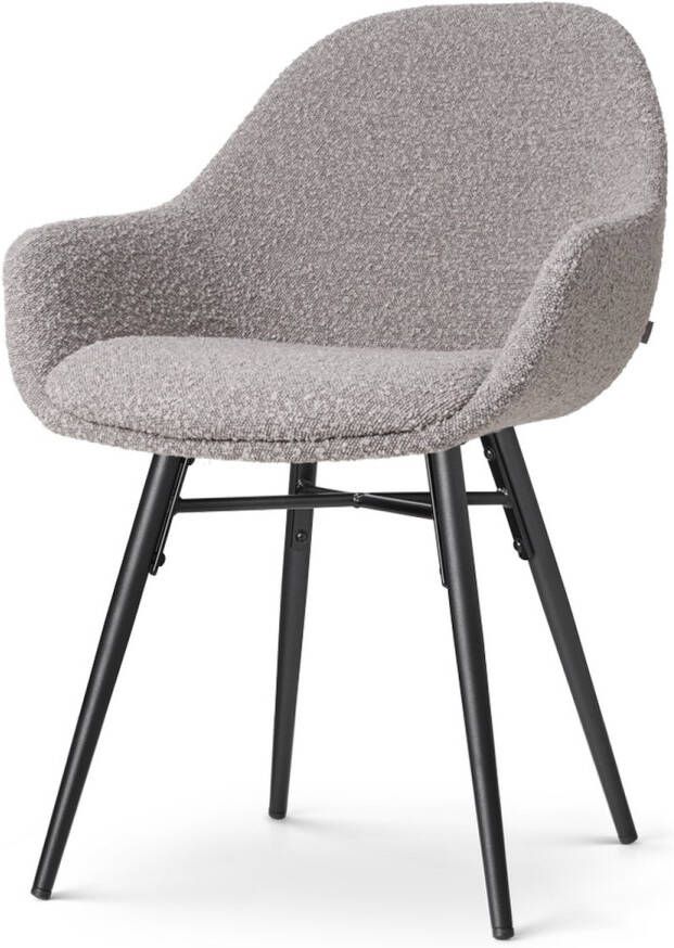 Nolon Nena-Mae Eetkamerstoel Bouclé Taupe met Armleuningen Stof Zwarte Houten Poten Design Scandinavisch Comfortabel