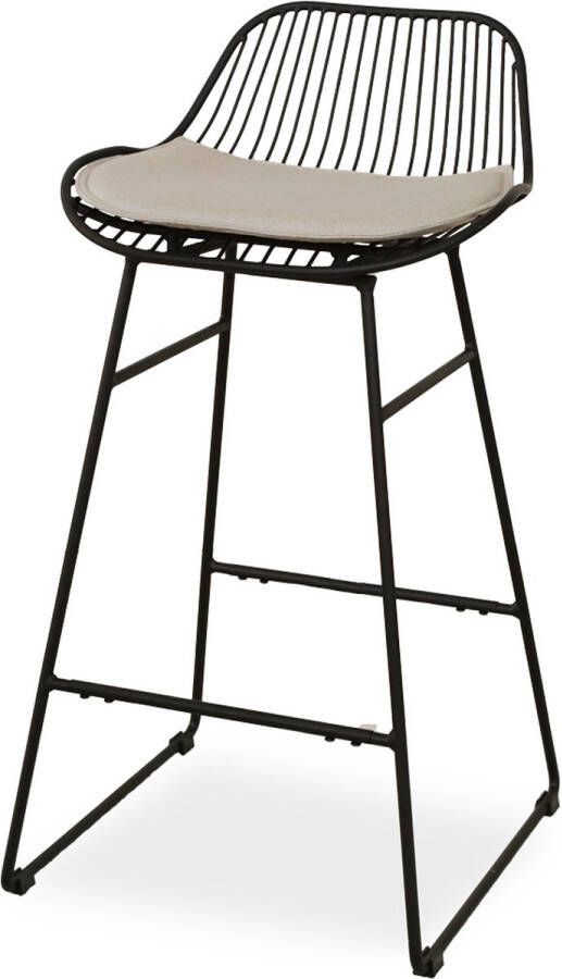 Nolon Pleun Barkruk Zwart Metaal Draadstaal Met Beige Zitkussen Kookeiland Barkruk Industrieel