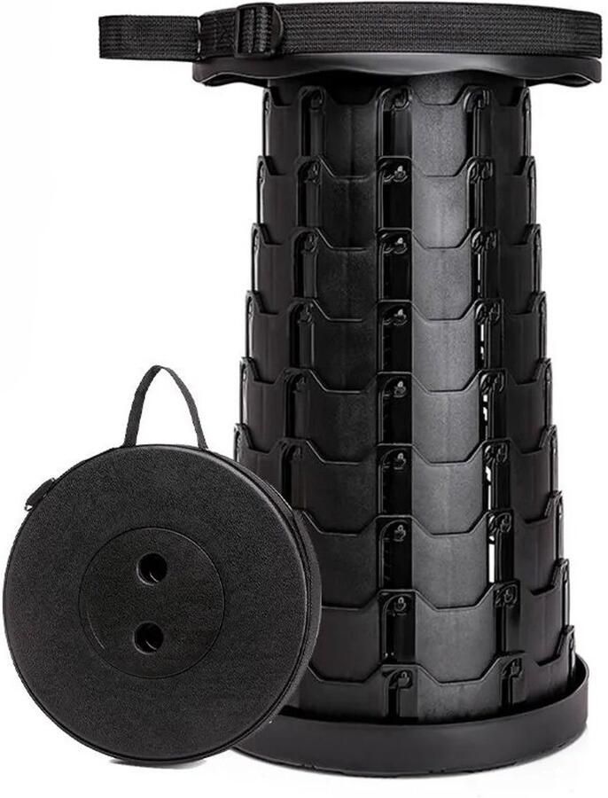 Non Opvouwbare kruk – Outdoor Kruk Inklapbare Kruk Kunstof kruk Camping Kruk Draagbare kruk – Verstelbaar Telescoop kruk Picknickstoel Zomer Festival Stoel- Voetensteun Tot 45cm Zwart