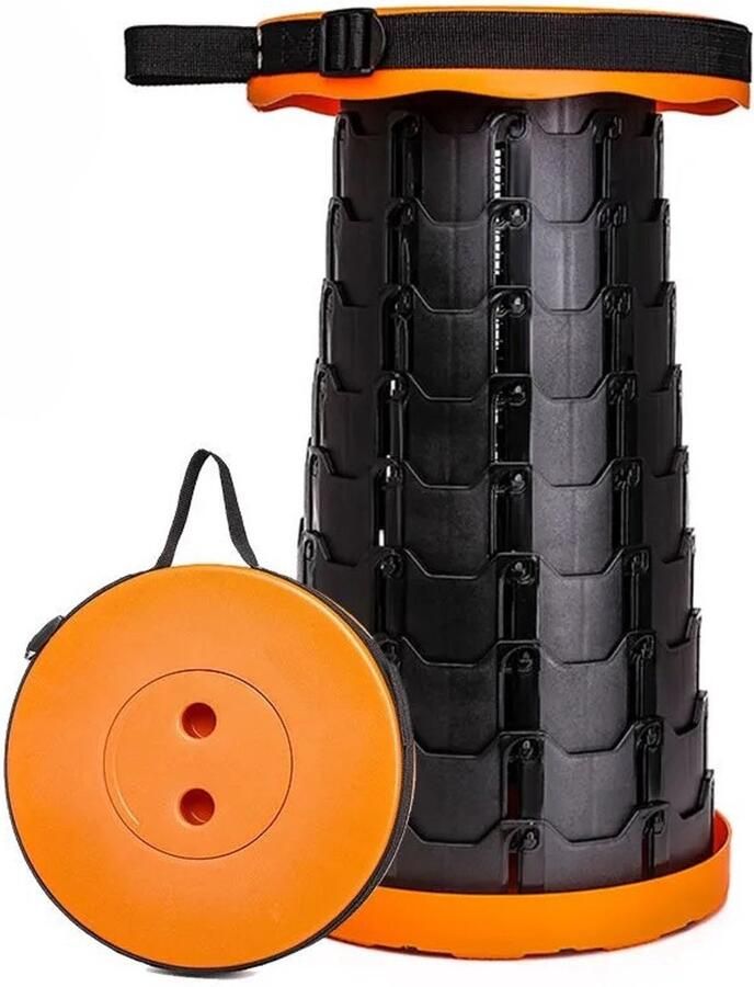 Opvouwbare kruk – Outdoor Kruk Inklapbare Kruk Kunstof kruk Camping Kruk Draagbare kruk – Verstelbaar Telescoop kruk Picknickstoel Zomer Festival Stoel- Voetensteun Tot 45cm Oranje